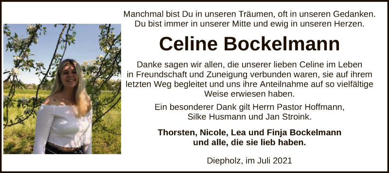  Traueranzeige für Celine Bockelmann vom 24.07.2021 aus SYK