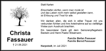 Traueranzeige von Christa Fassauer von SYK