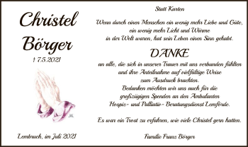 Traueranzeige von Christel Börger von SYK