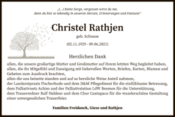 Traueranzeige von Christel Rathjen von SYK