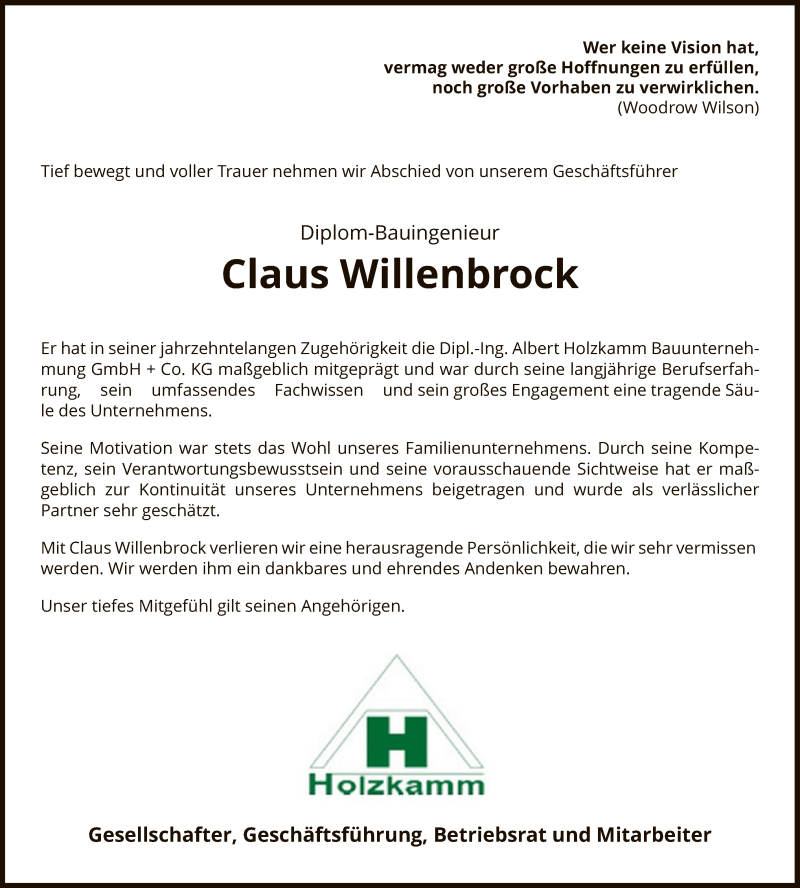  Traueranzeige für Claus Willenbrock vom 17.07.2021 aus SYK