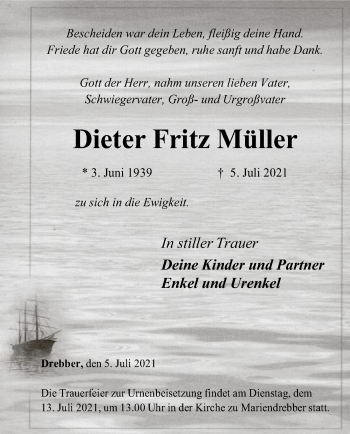 Traueranzeige von Dieter Fritz Müller von SYK