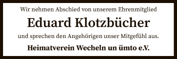 Traueranzeige von Eduard Klotzbücher von SYK