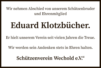 Traueranzeige von Eduard Klotzbücher von SYK