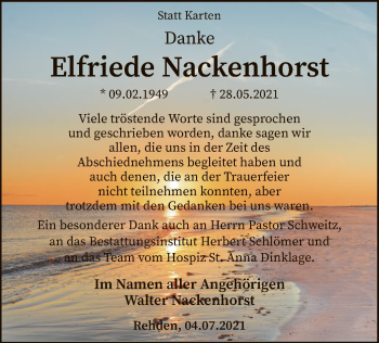 Traueranzeige von Elfriede Nackenhorst von SYK