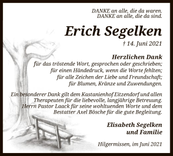 Traueranzeige von Erich Segelken von SYK