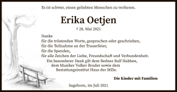 Traueranzeige von Erika Oetjen von SYK