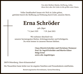 Traueranzeige von Erna Schröder von SYK