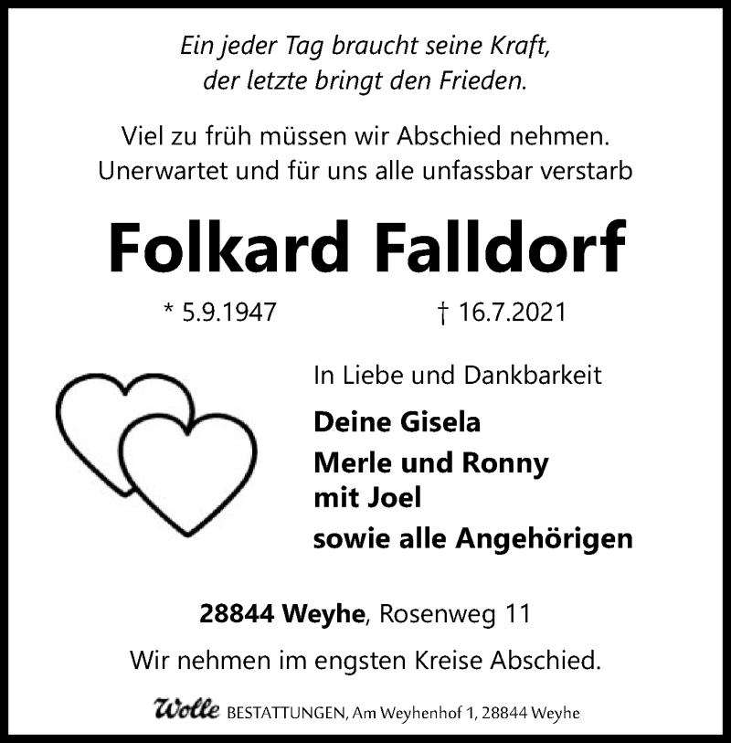  Traueranzeige für Folkard Falldorf vom 24.07.2021 aus SYK