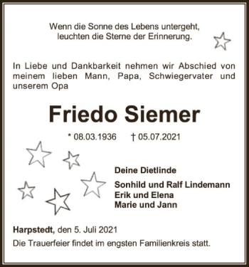 Traueranzeige von Friedo Siemer von SYK