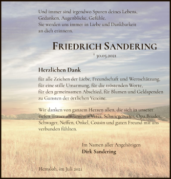 Traueranzeige von Friedrich Sandering von SYK