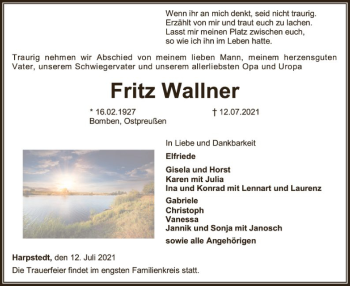 Traueranzeige von Fritz Wallner von SYK