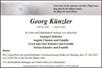 Traueranzeige von Georg Künzler von SYK