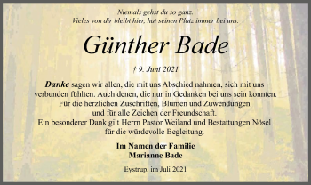 Traueranzeige von Günther Bade von SYK