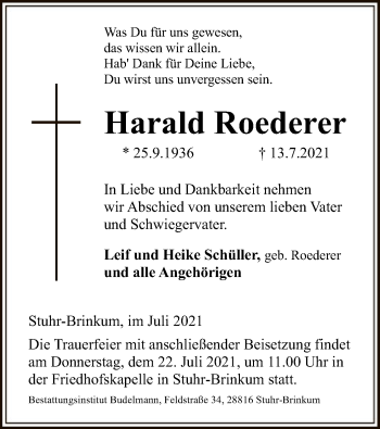 Traueranzeige von Harald Roederer von SYK