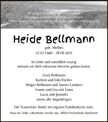 Traueranzeige von Heide Bellmann von SYK