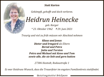 Traueranzeige von Heidrun Heinecke von SYK