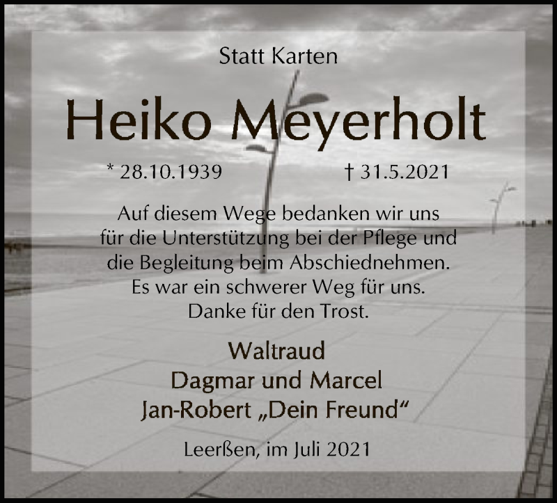  Traueranzeige für Heiko Meyerholt vom 16.07.2021 aus SYK