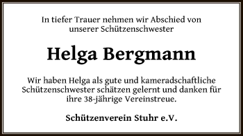 Traueranzeige von Helga Bergmann von SYK