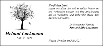 Traueranzeige von Helmut Lackmann von SYK