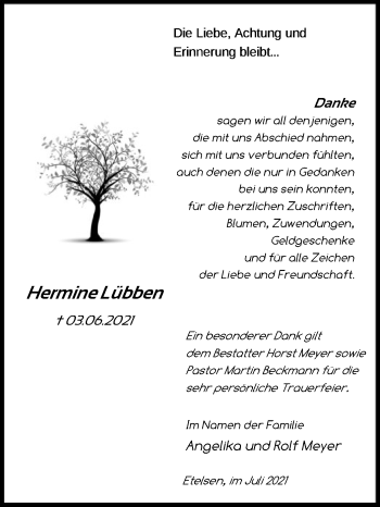 Traueranzeige von Hermine Lübben von SYK