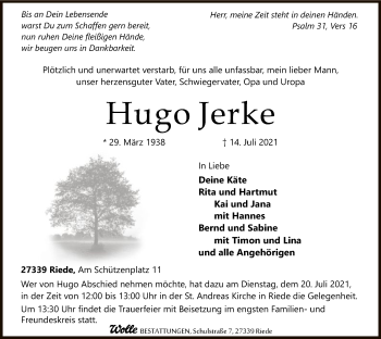 Traueranzeige von Hugo Jerke von SYK