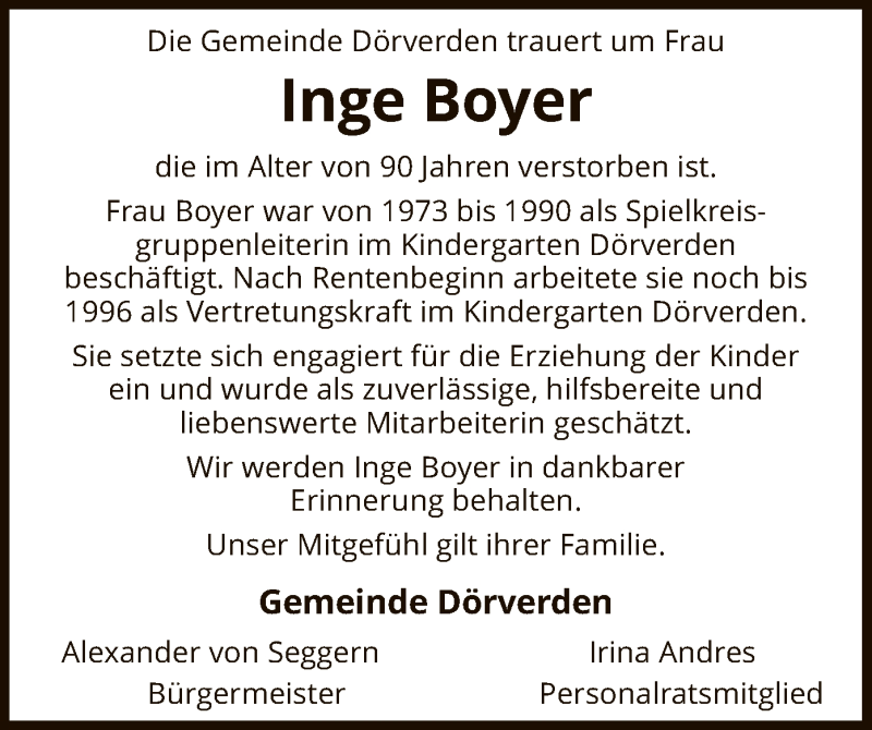  Traueranzeige für Inge Boyer vom 08.07.2021 aus SYK