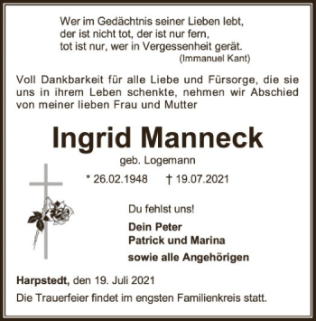 Traueranzeige von Ingrid Manneck von SYK