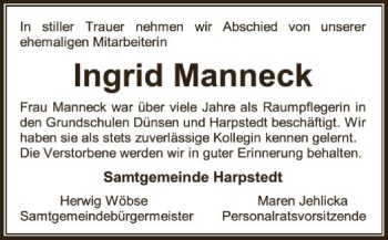 Traueranzeige von Ingrid Manneck von SYK