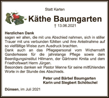 Traueranzeige von Käthe Baumgarten von SYK