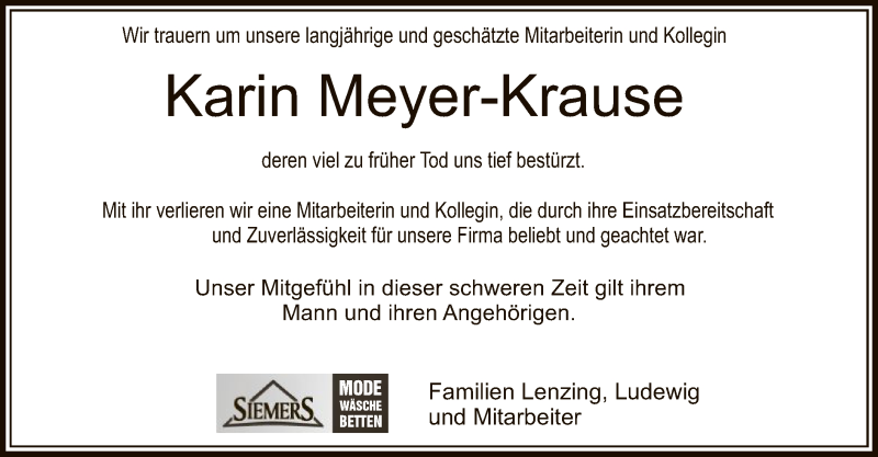  Traueranzeige für Karin Meyer-Krause vom 02.07.2021 aus SYK