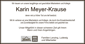 Traueranzeige von Karin Meyer-Krause von SYK