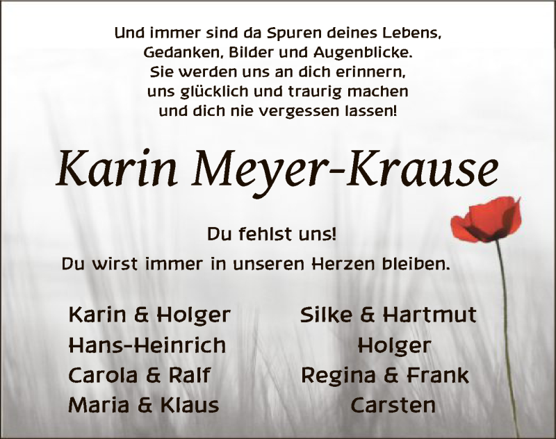  Traueranzeige für Karin Meyer-Krause vom 03.07.2021 aus SYK