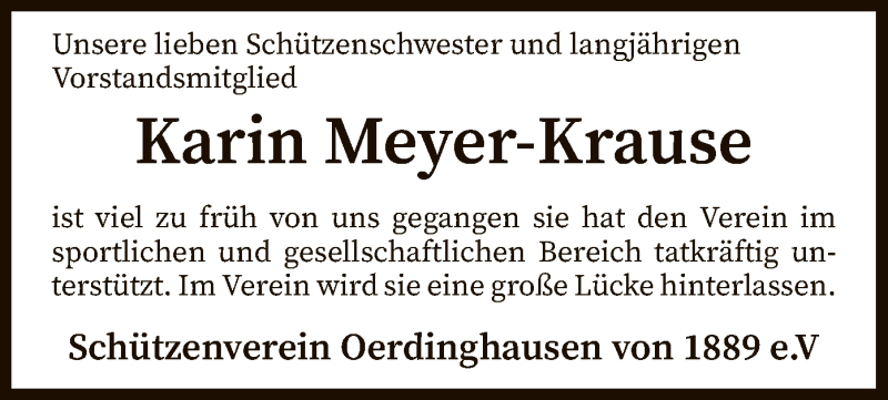  Traueranzeige für Karin Meyer-Krause vom 03.07.2021 aus SYK