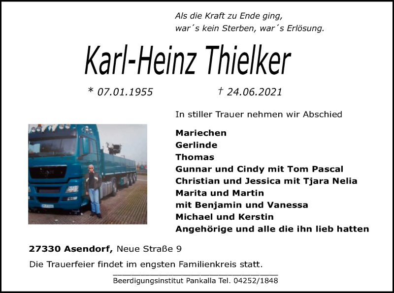  Traueranzeige für Karl-Heinz Thielker vom 03.07.2021 aus SYK