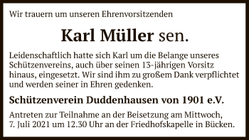 Traueranzeige von Karl Müller von SYK