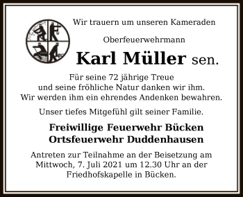 Traueranzeige von Karl Müller von SYK