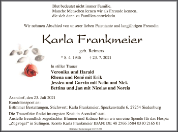 Traueranzeige von Karla Franteneier von SYK