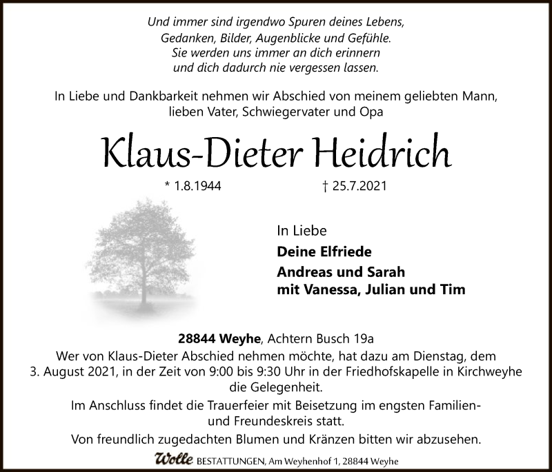 Traueranzeigen Von Klaus-Dieter Heidrich | Trauer.kreiszeitung.de