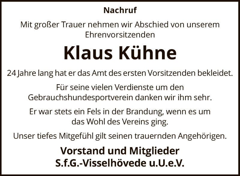  Traueranzeige für Klaus Kühne vom 03.07.2021 aus SYK