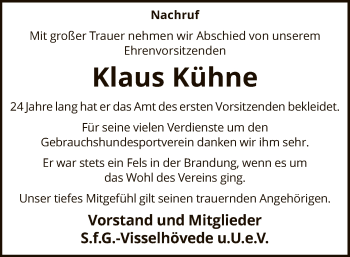 Traueranzeige von Klaus Kühne von SYK