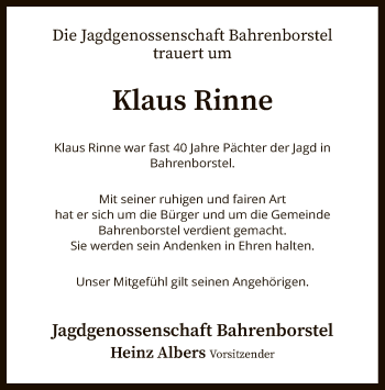 Traueranzeige von Klaus Rinne von SYK