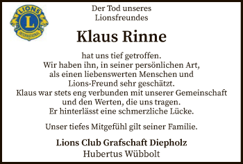 Traueranzeige von Klaus Rinne von SYK