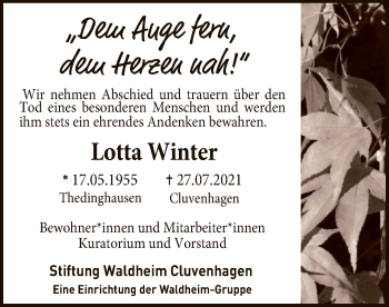 Traueranzeige von Lotta Winter von SYK