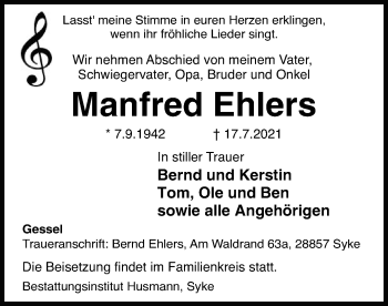 Traueranzeige von Manfred Ehlers