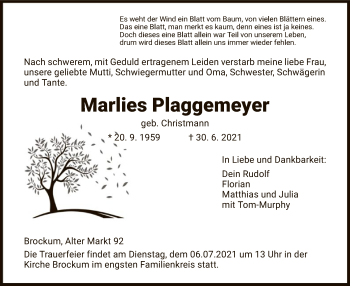 Traueranzeige von Marlies Plaggemeyer von SYK