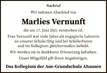 Traueranzeige von Marlies Vernunft von SYK