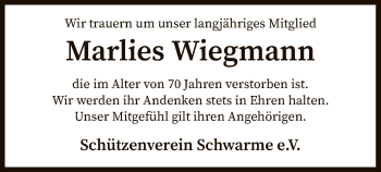 Traueranzeige von Marlies Wiegmann von SYK