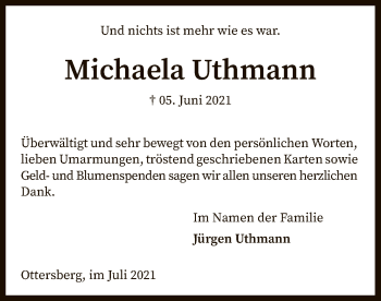 Traueranzeige von Michaela Uthmann von SYK