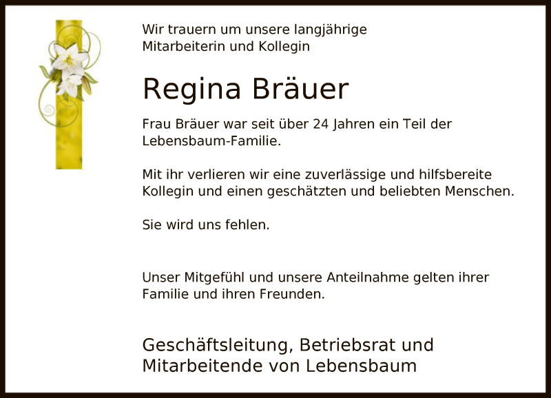  Traueranzeige für Regina Bräuer vom 03.07.2021 aus SYK